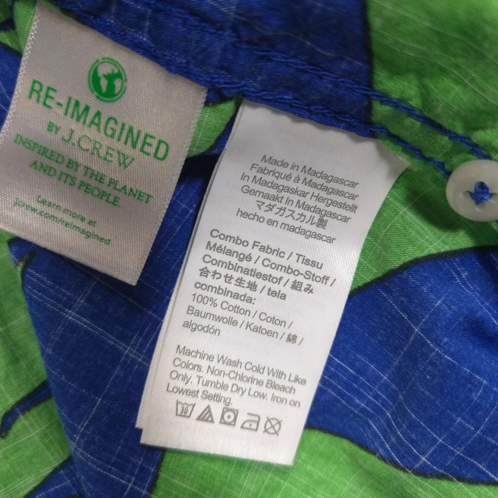 J Crew Camp Shirt Mens XXL Green Blue Floral AOP Slub Cotton Loop Collar Resort